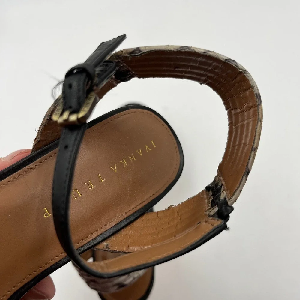 Ivanka‎ Trump Black Leather Snake Print Ankle Strap Wedge Sandals - Size 8M